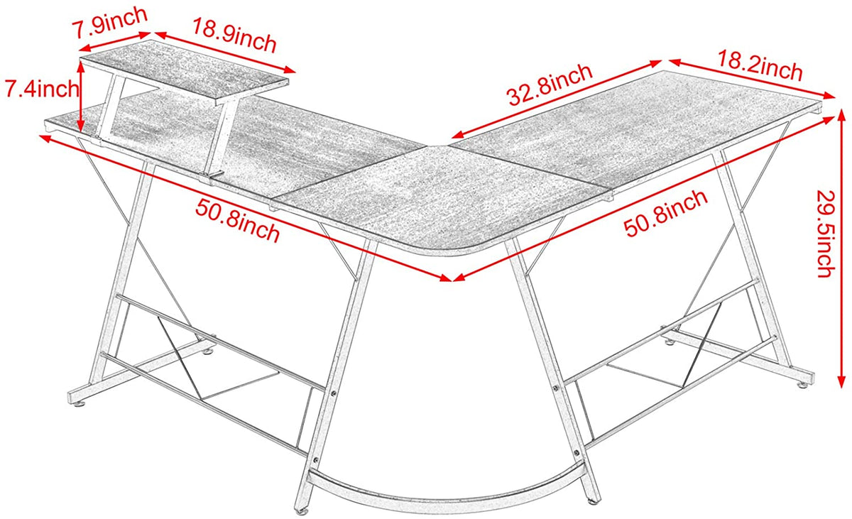 L-Shaped Desk 50.8" Computer Corner Desk, Home Gaming Desk, Office Writing Workstation with Large Monitor Stand, Space-Saving, Easy to Assemble, Black