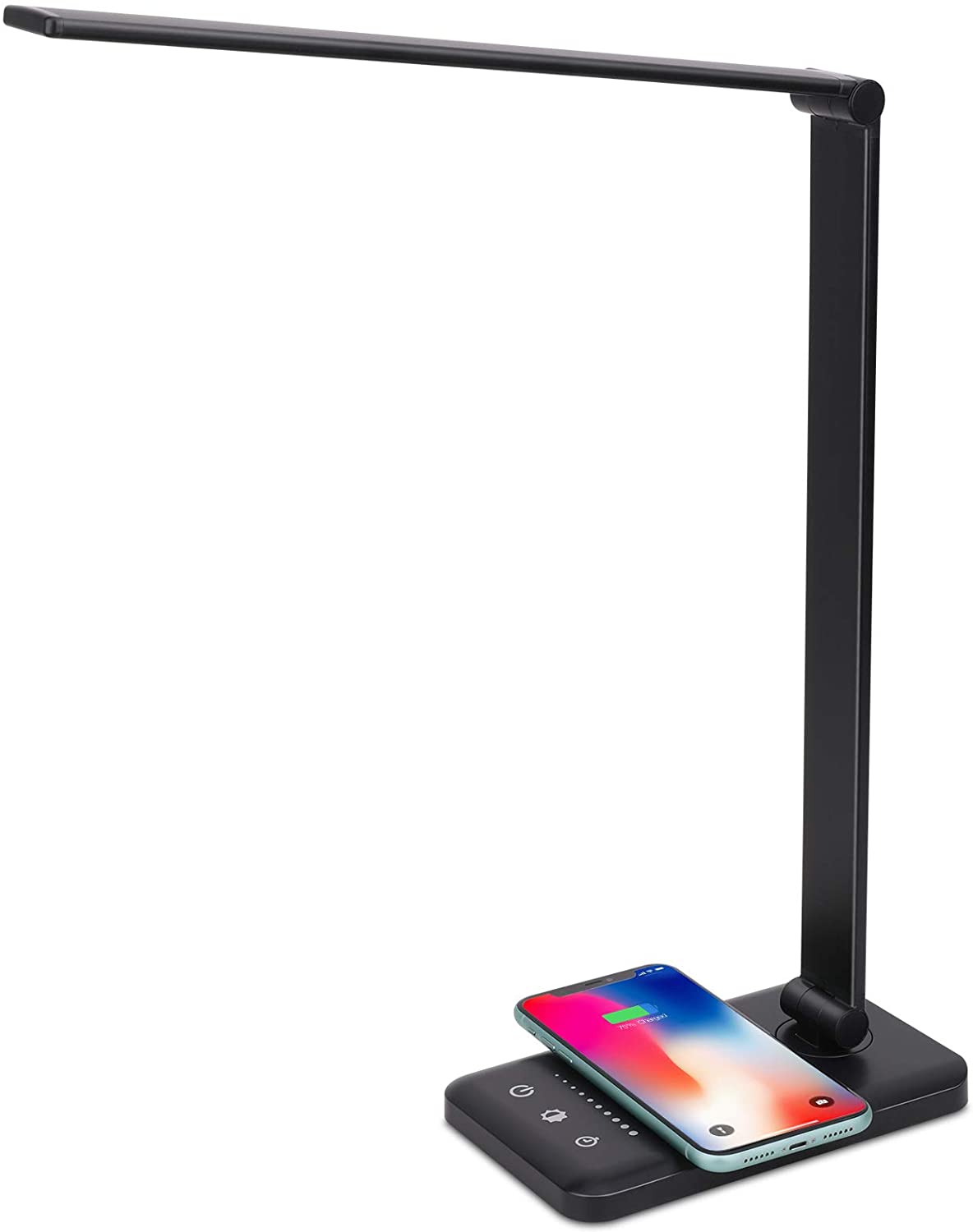 LED Desk Lamp with Wireless Charger, USB Charging Port, 5 Brightness Levels, 5 Lighting Modes, Touch Control, 30/60 min Auto Timer, Eye-Caring Office Lamp with Adapter (Black)