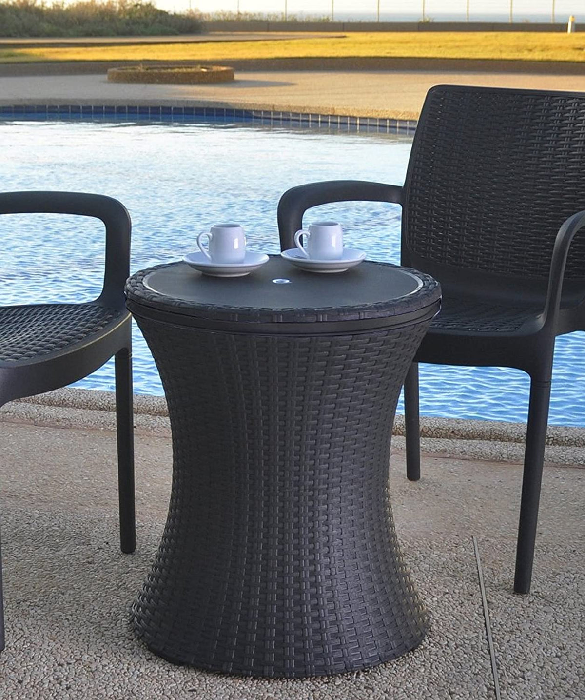 Pacific Cool Bar Outdoor Patio Furniture and Hot Tub Side Table with 7.5 Gallon Beer and Wine Cooler, Brown