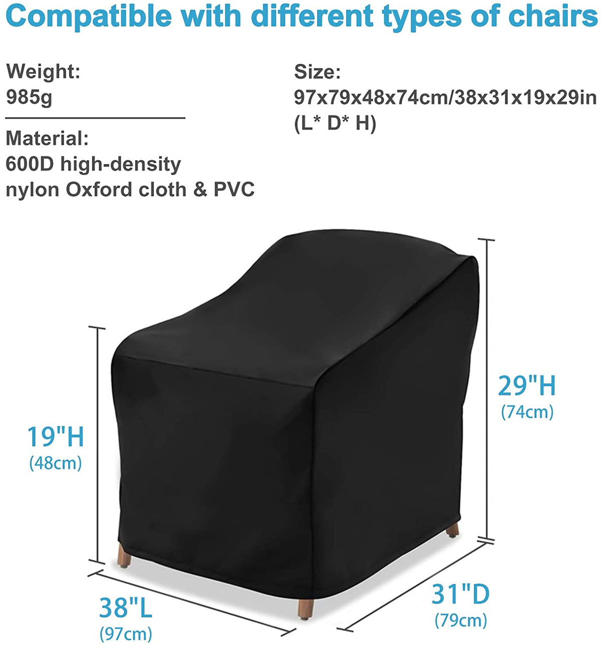 Patio Chair Covers, 2 Pack Lounge Deep Seat Cover, 38''Lx31''Dx29''H, 600D Waterproof and Heavy Duty Outdoor Furniture Covers