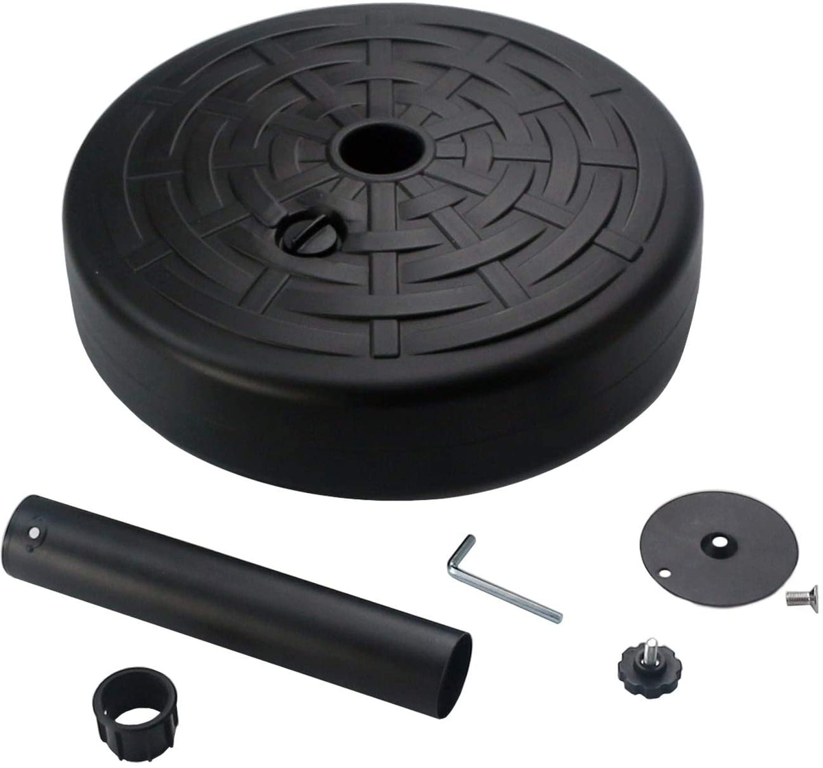 30LB Central Pole Umbrella Base with Wide Rattan Design with Steel Umbrella Holder Water Filled Umbrella Base Stand