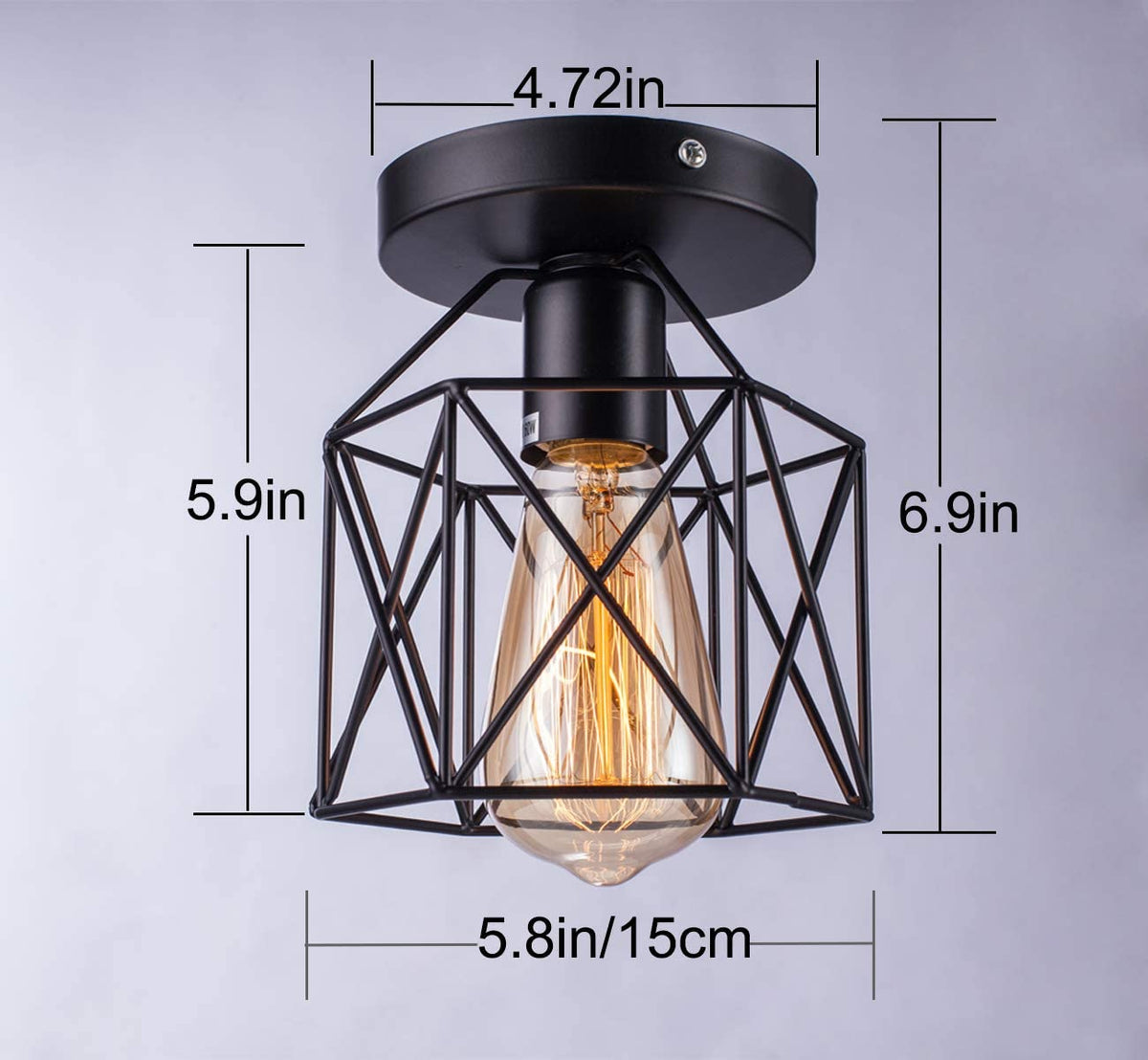 Semi-Flush Mount Ceiling Light E26 E27 Retro Black Industrial Ceiling Light Fixture for Porch Hallway Kitchen Farmhouse Lighting 2 Pack