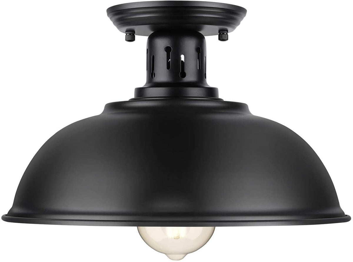 Farmhouse Semi Flush Mount Ceiling Light Fixture, E26 Base, Industrial Black Pendant Lamp Shade, Vintage Close to Ceiling Lighting for Kitchen Island Laundry Corridor Porch Foyer Hallway Entryway
