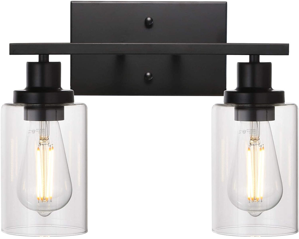 2-Light Black Wall Sconce Industrial Vintage with Clear Glass Shade and Metal Base, Bathroom Vanity Lights Hallway Light Fixture Sconces Wall Lighting