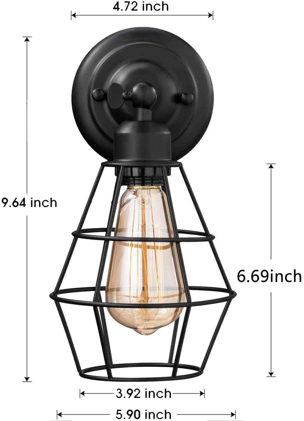 Industrial Wall Sconce, 2 Pack, Vintage Wire Cage Wall Lighting Sconce, Farmhouse Wall Lighting Fixture for Bedroom, Headboard,Garage, Porch