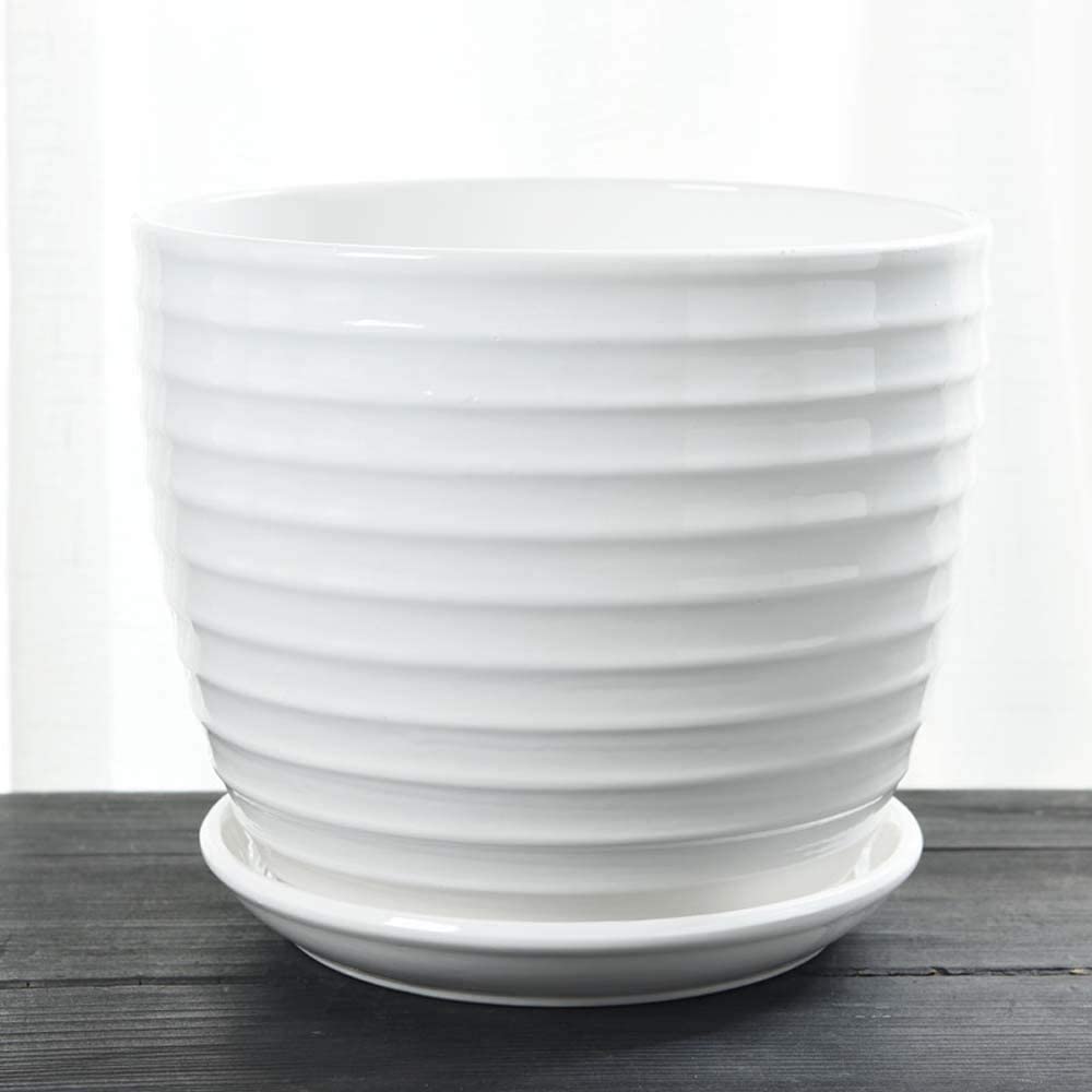 Round Modern Ceramic Garden Flower Pots White Succulent Cactus Plant Pots, Set of 3