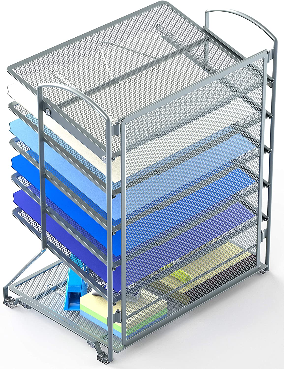 6 Trays Desktop Document Letter Tray Organizer, Silver  File Folder Racks & File Folder Holders