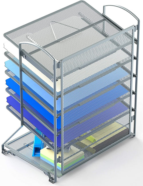 6 Trays Desktop Document Letter Tray Organizer, Silver  File Folder Racks & File Folder Holders