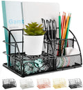 Desk Organizer, Mesh Office Supplies Desk Accessories, Features 5 Compartments + 1 Mini Sliding Drawer(Black)