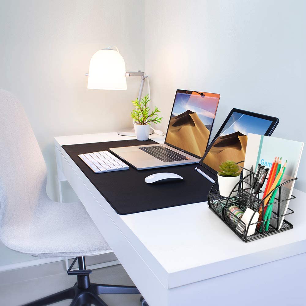 Desk Organizer, Mesh Office Supplies Desk Accessories, Features 5 Compartments + 1 Mini Sliding Drawer(Black)