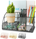 Desk Organizer, Mesh Office Supplies Desk Accessories, Features 5 Compartments + 1 Mini Sliding Drawer(Dark Gray)
