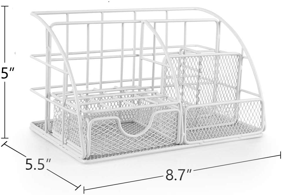 Desk Organizer, Mesh Office Supplies Desk Accessories, Features 5 Compartments + 1 Mini Sliding Drawer(White)