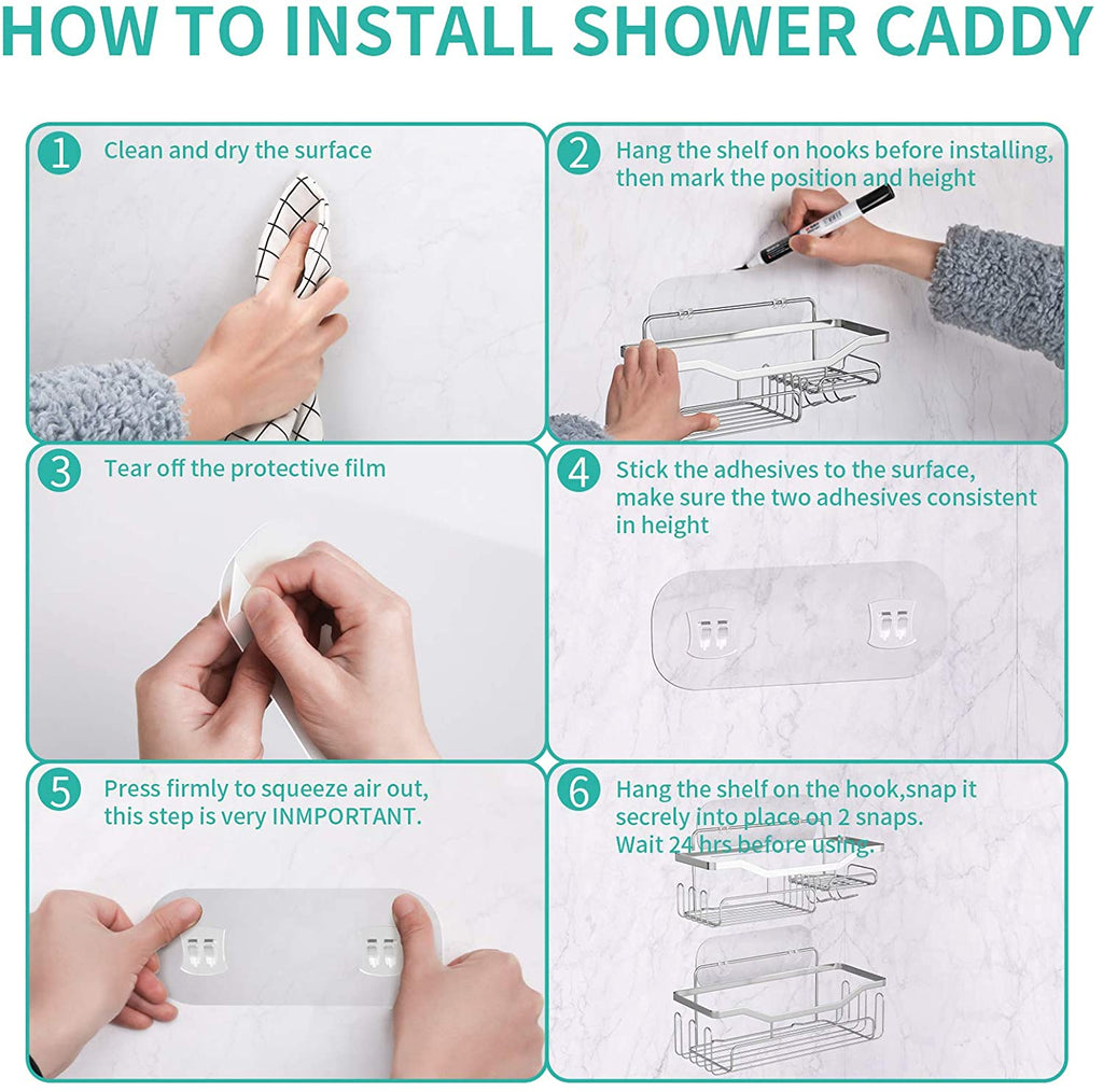Shower Caddy Shower Storage Rack with 11 Hooks for Hanging Shower Ball and Razor, Shampoo Holder Organizer No Drilling Shower Shelf with 4 Traceless Adhesive Hooks
