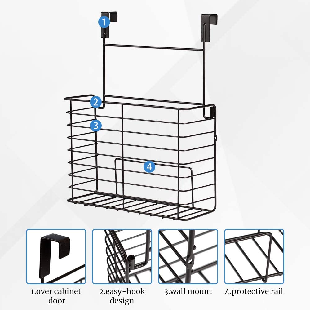 2PK- Kitchen Cabinet Organizer for Cutting Boards Over The Cabinet Organizer Wall Door Mount Foil Holders Rack for Kitchen Bathroom Pantry-Bronze