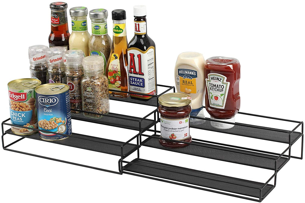 Organizer Spice Racks 3 Tier Expandable Spice Rack Organizer for Cabinet Kitchen Shelf Organizers Step Holder Riser for Pantry Bathroom-Black