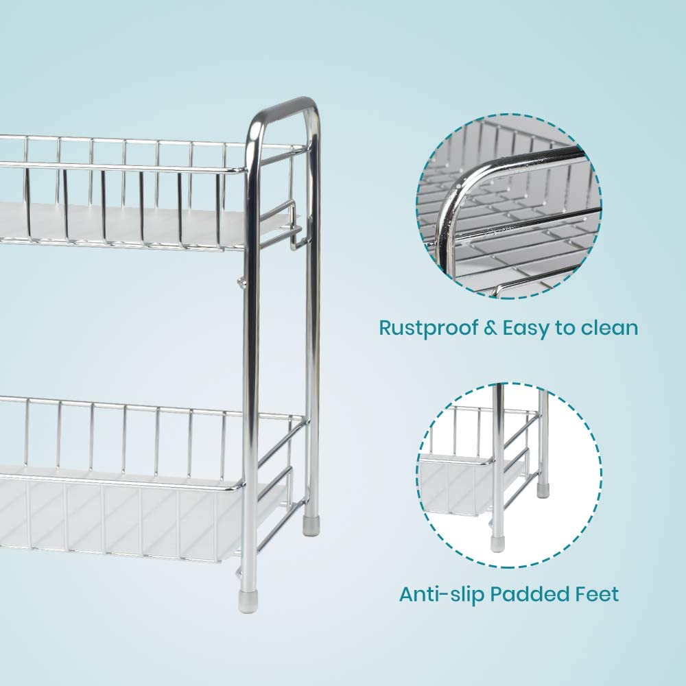 Spice Rack Organizer for Countertop 2 Tier Counter Shelf Standing Holder Storage for Kitchen Cabinet-Chrome