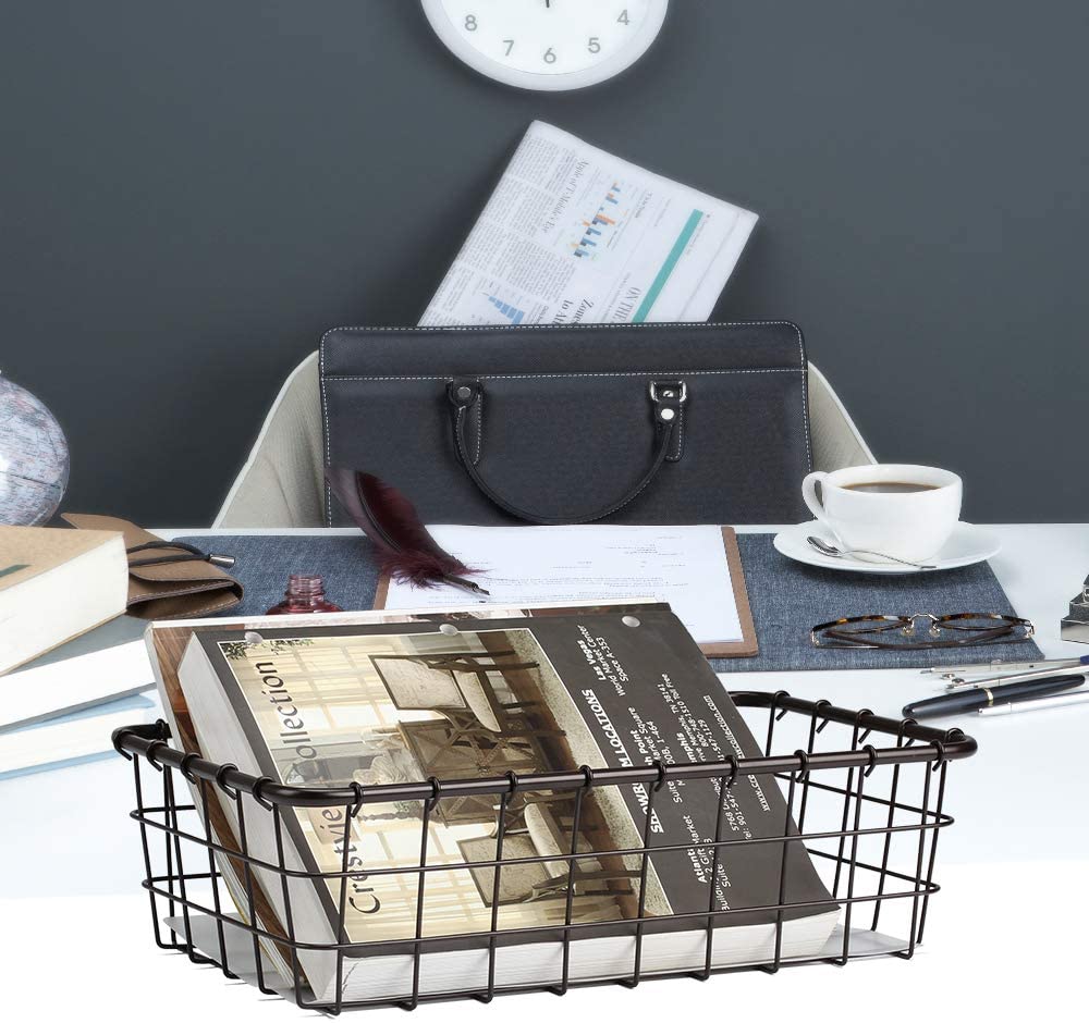 2PK-Wire Storage Basket for Kitchen Pantry Bathroom Large Metal Farmhouse Food Fruit Produce Organizer Bins for Cabinet Freezer Shelves-Bronze