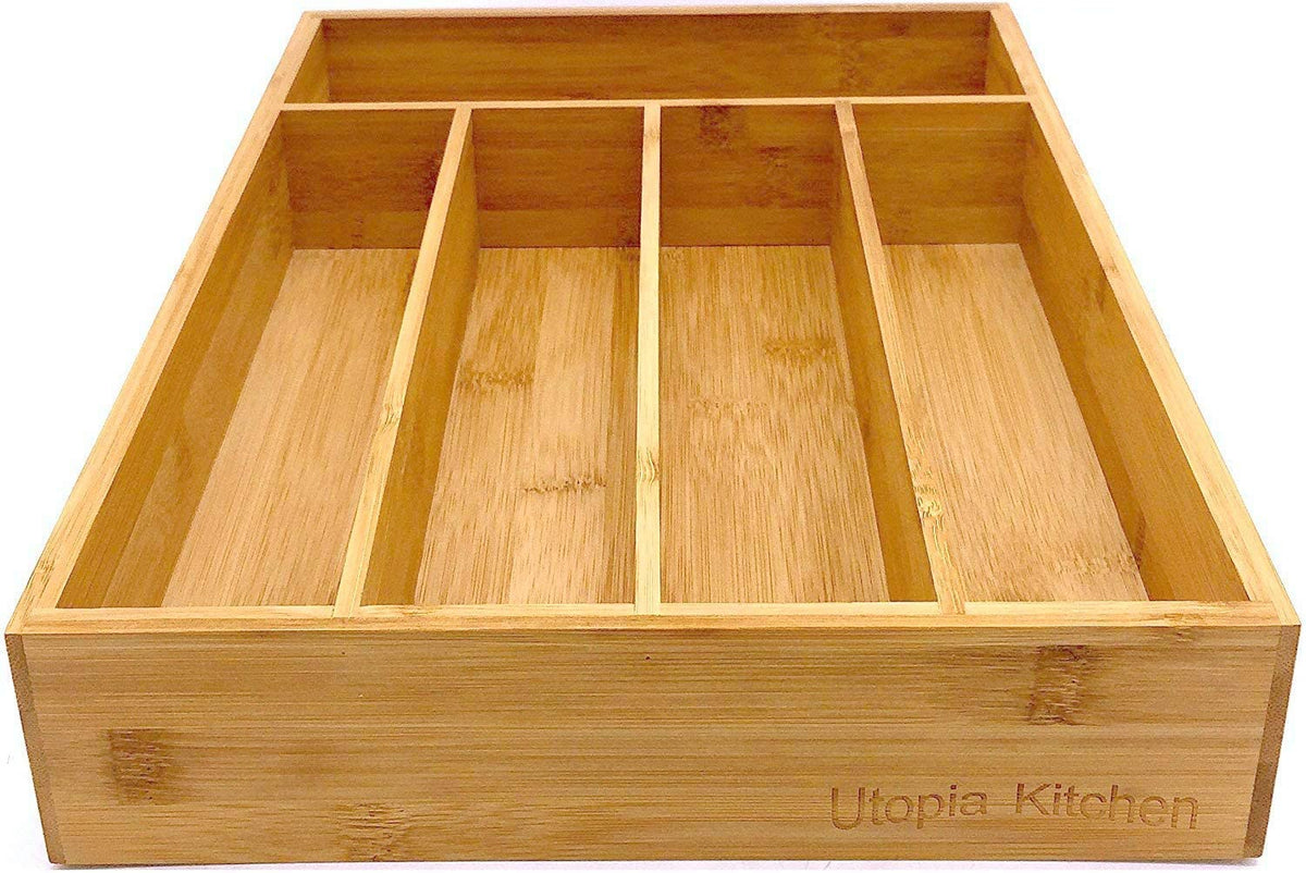 Kitchen Bamboo Silverware Organizer- 5 Compartments - Bamboo Drawer Organizer - Bamboo Hardware Organizer (1-Pack)