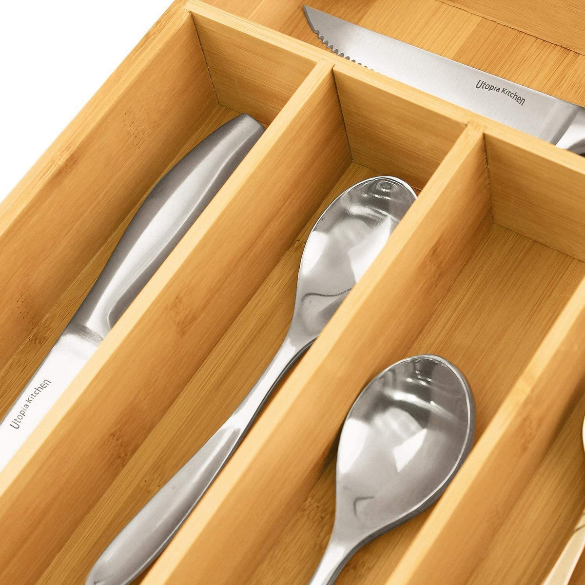 Kitchen Bamboo Silverware Organizer- 5 Compartments - Bamboo Drawer Organizer - Bamboo Hardware Organizer (1-Pack)