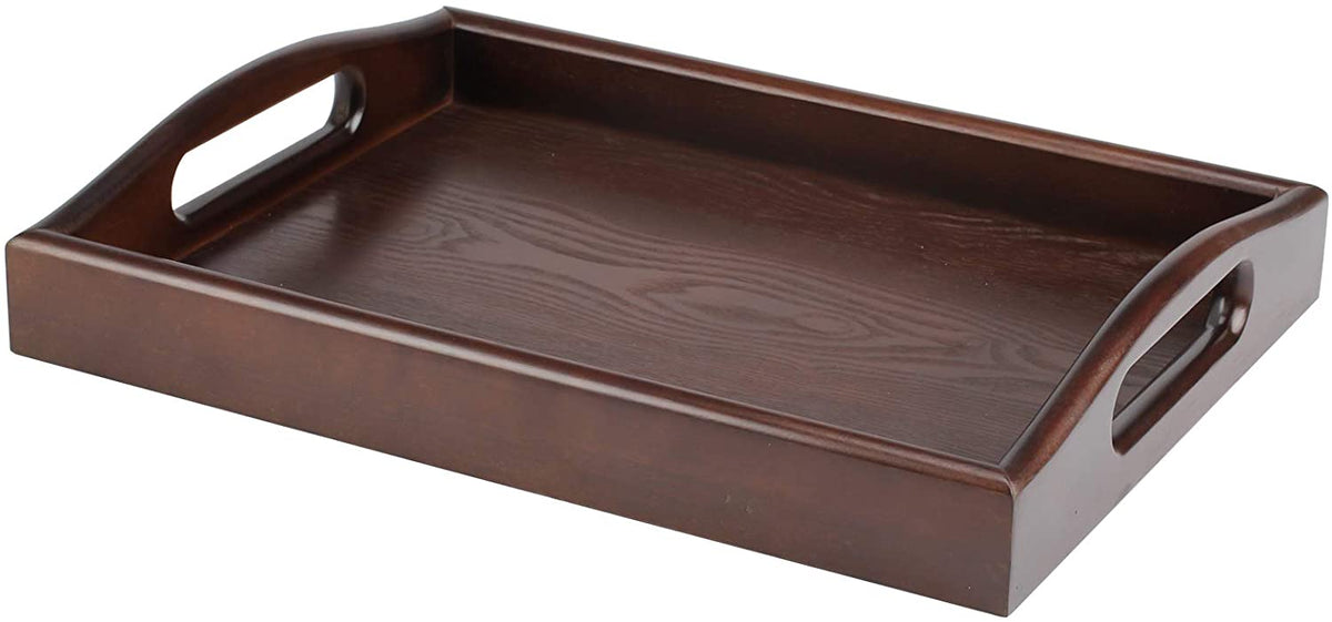 Wooden Tray Rectangle Rustic Coffee Table Tray Butler Serving Tray with Handle for Coffee Table Ottoman Eating and Food Drink Serving with Handle 16x12 inch