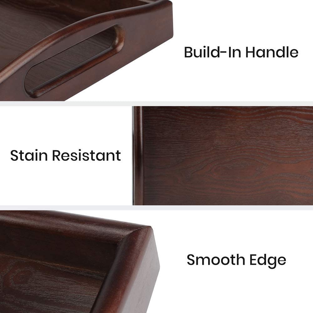 Wooden Tray Rectangle Rustic Coffee Table Tray Butler Serving Tray with Handle for Coffee Table Ottoman Eating and Food Drink Serving with Handle 16x12 inch