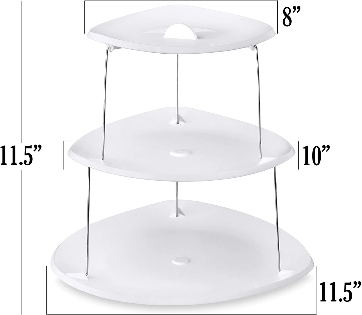 Collapsible Party Tray, 3 Tier - The Decorative Plastic Appetizer Trays Twist Down and Fold Inside for Minimal Storage Space. An Elegant Tray for Serving Sandwiches, Cake, Sliced Cheese and Deli Meat
