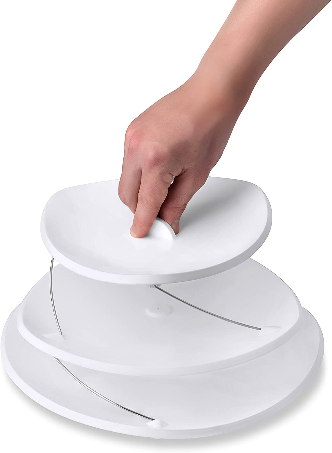 Collapsible Party Tray, 3 Tier - The Decorative Plastic Appetizer Trays Twist Down and Fold Inside for Minimal Storage Space. An Elegant Tray for Serving Sandwiches, Cake, Sliced Cheese and Deli Meat