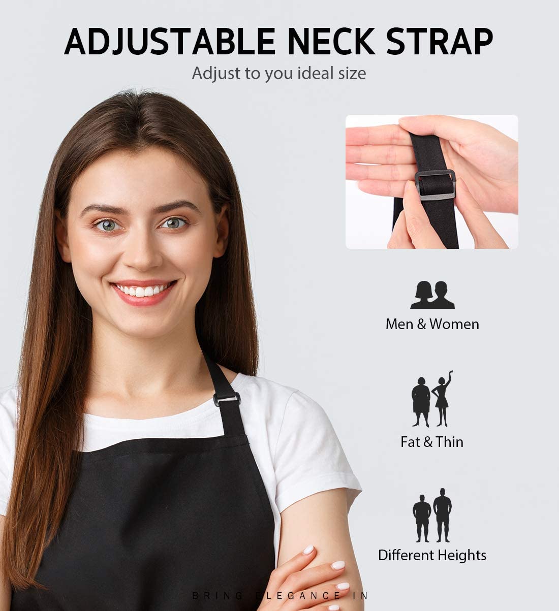 100% Cotton Adjustable Bib 2 Pockets Cooking Kitchen Aprons, BBQ Drawing, Women Men Chef, Black