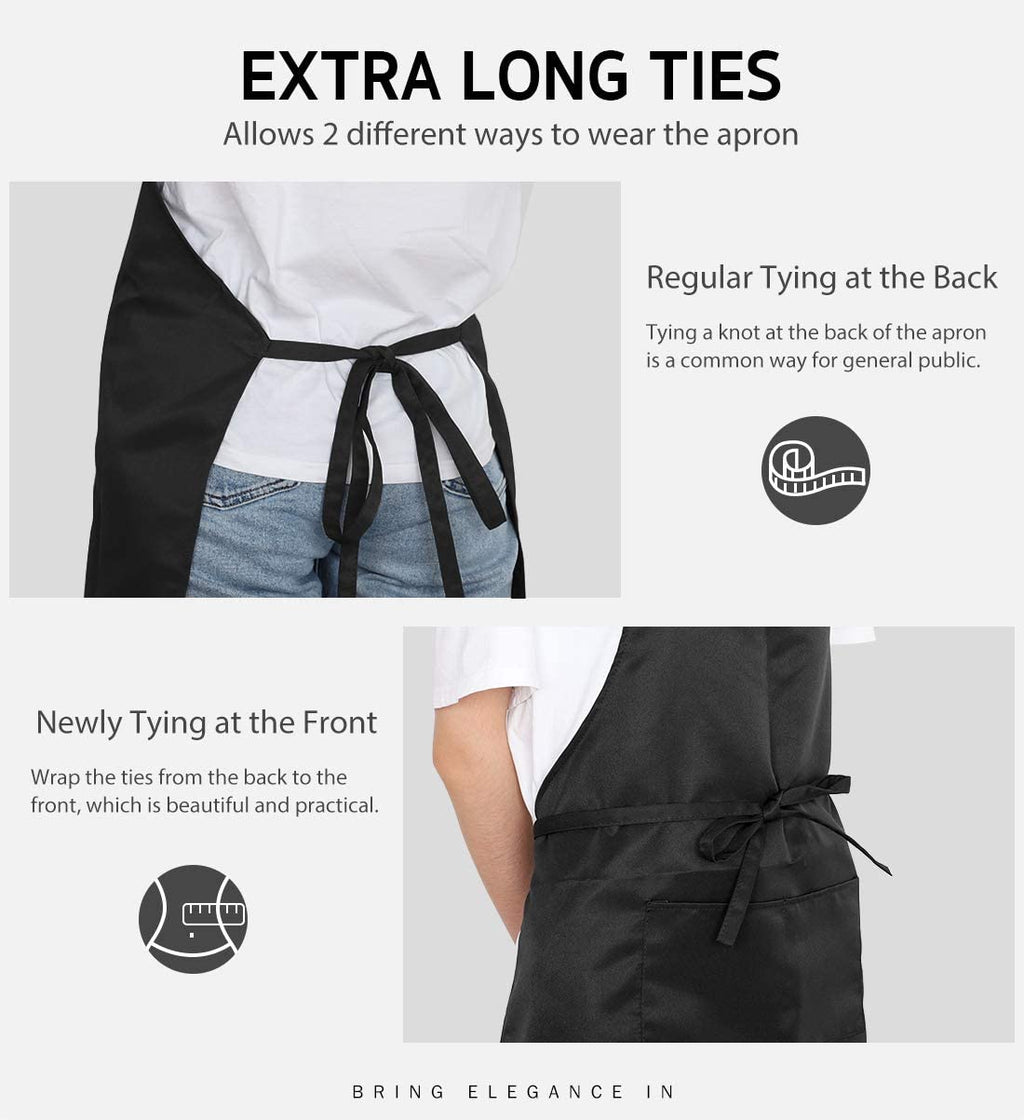 100% Cotton Adjustable Bib 2 Pockets Cooking Kitchen Aprons, BBQ Drawing, Women Men Chef, Black
