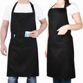Adjustable Bib Aprons, Water Oil Stain Resistant Black Kitchen Chef Cooking Aprons with Pockets for Men Women (2 Pack)