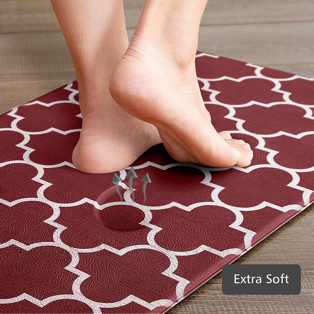 Kitchen Mat [2 PCS] Cushioned Anti-Fatigue Kitchen Rug, Waterproof Non-Slip Kitchen Mats and Rugs Heavy Duty PVC Ergonomic Comfort Standing Foam Mat for Kitchen, Office, Sink, Laundry,Red