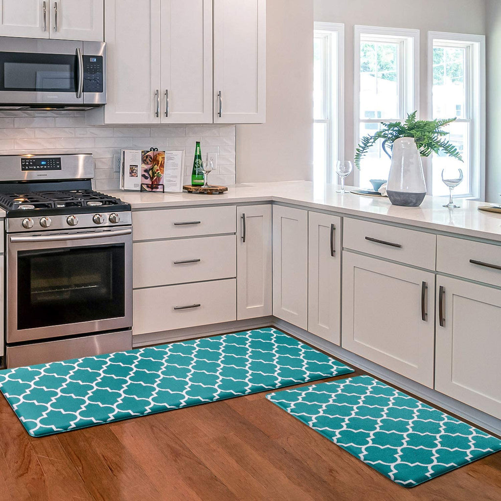 Kitchen Mat [2 PCS] Cushioned Anti-Fatigue Kitchen Rug, Waterproof Non-Slip Kitchen Mats and Rugs Heavy Duty PVC Ergonomic Comfort Standing Foam Mat for Kitchen, Floor Home, Office, Sink, Laundry