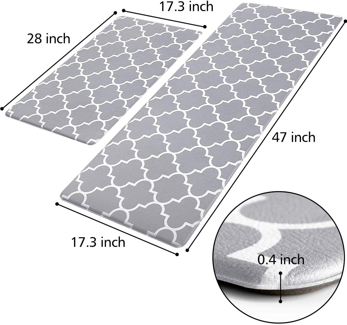 Kitchen Mat [2 PCS] Cushioned Anti-Fatigue Kitchen Rug, Waterproof Non-Slip Kitchen Mats and Rugs Heavy Duty PVC Ergonomic Comfort Foam Rug for Kitchen, Floor Home, Office, Sink, Laundry,Grey