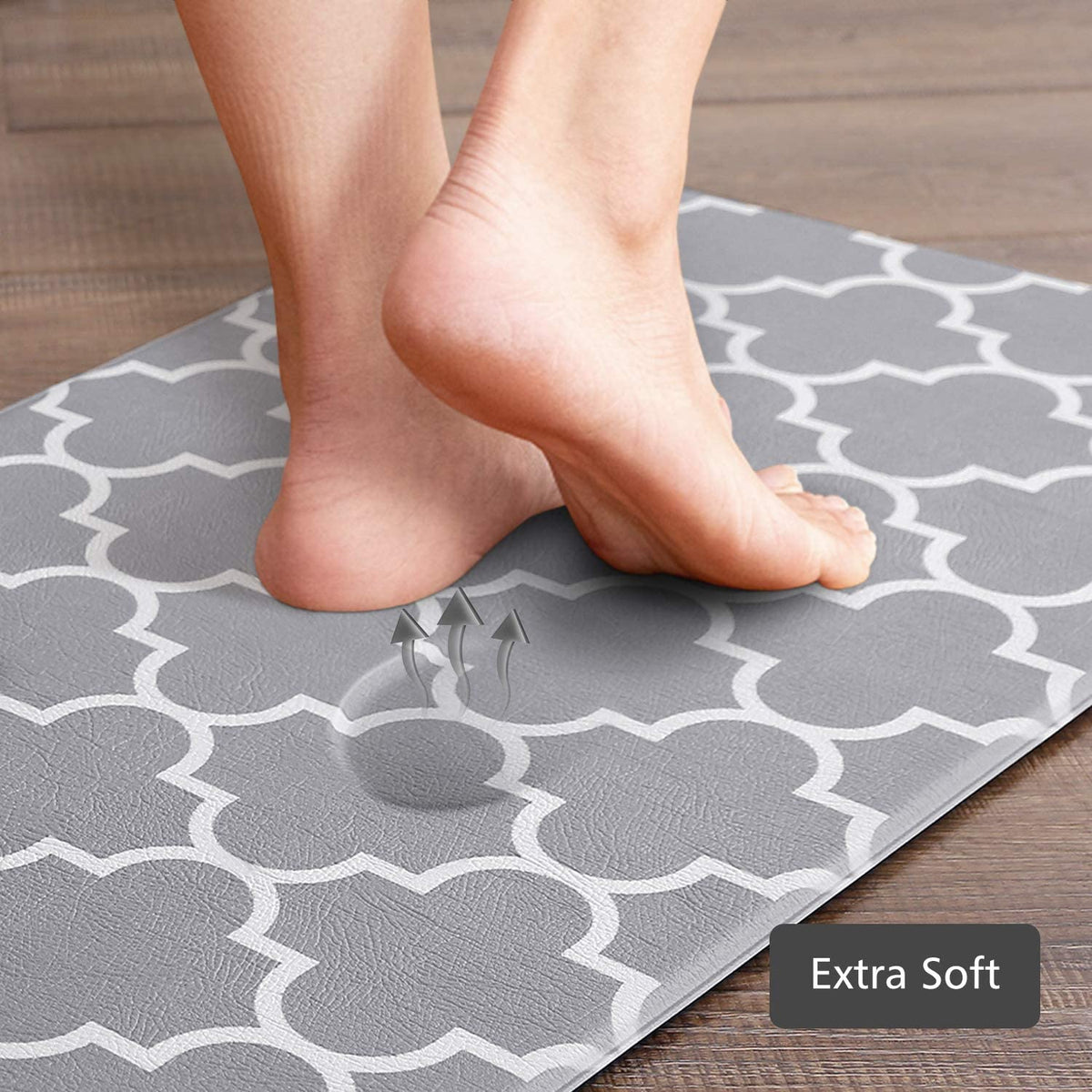 Kitchen Mat [2 PCS] Cushioned Anti-Fatigue Kitchen Rug, Waterproof Non-Slip Kitchen Mats and Rugs Heavy Duty PVC Ergonomic Comfort Foam Rug for Kitchen, Floor Home, Office, Sink, Laundry,Grey