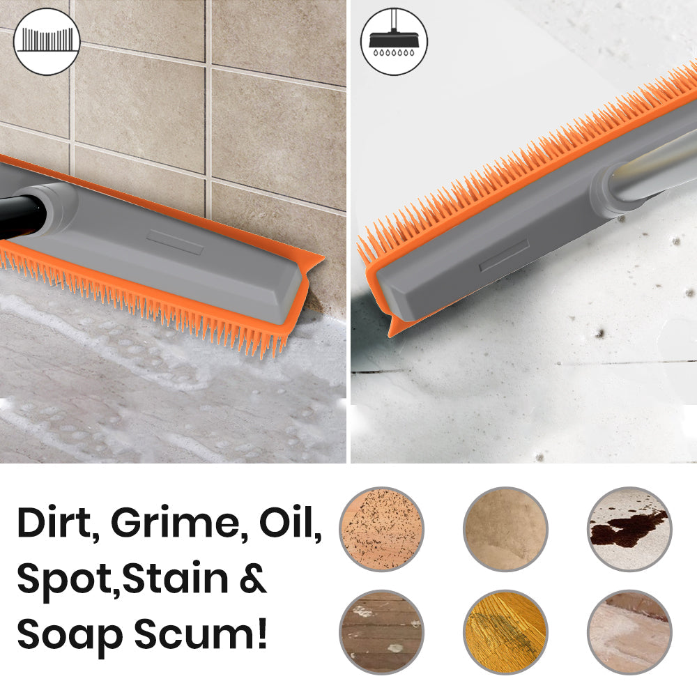 Rubber Broom Pet Hair Broom with Squeege Push Broom Carpet Rake